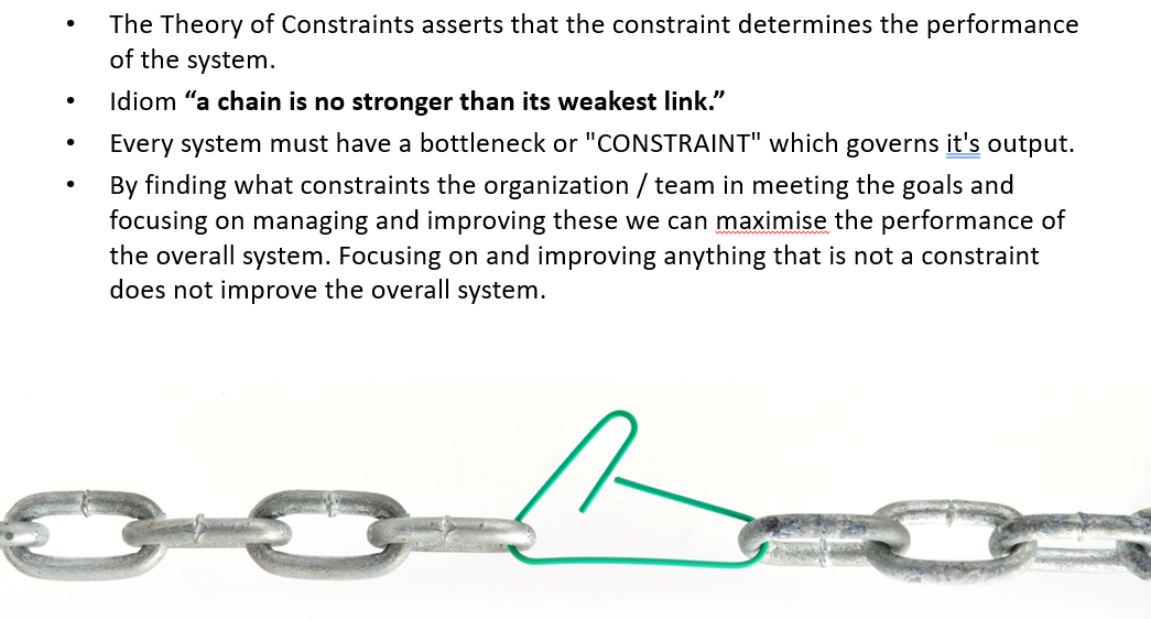A chain with its weakest link highlighted — the constraint governs the performance of the whole system